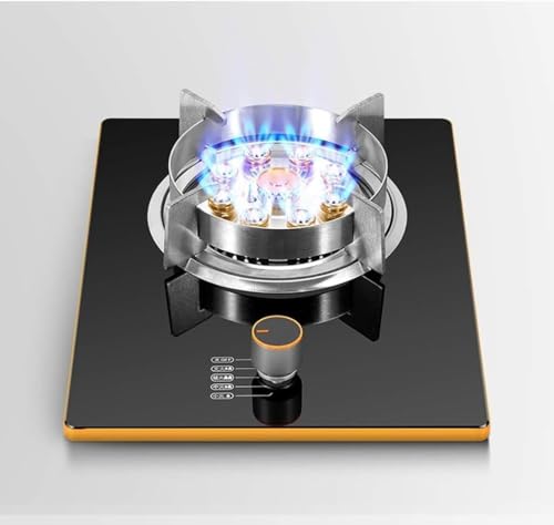 Fornello a Gas da Piano di Lavoro/Incorporato con Fuoco Singolo, Bruciatore con Bordo a Nove cavità da 7,0 kW con Controllo della Temperatura e Cerchi in Acciaio Inossidabile(Silver,LPG)