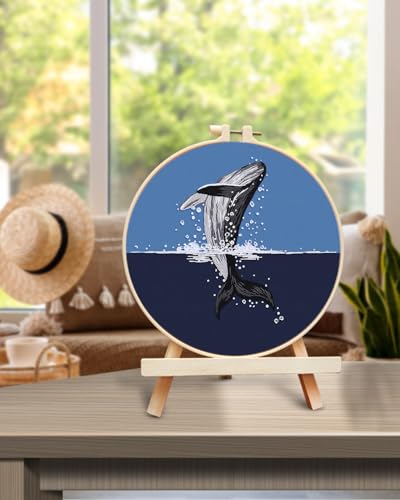Image of TINDTOP Embroidery Kit for Beginners Adult, Whale Embroidery Practice Kit | Include Embroidery Cloth Hoops Threads for Craft Lover Hand Stitch with Embroidery Skill Techniques