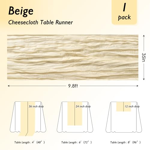 Ivory Cream Cheesecloth Table Runner 35x120 Inch Beige Gauze Cheese Cloth 8 Pack for Wedding Decoration, Banquet, Boho Decor by Fixwal - Image 2