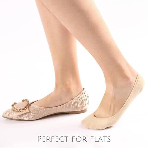 No Show Socks Womens For Flats, Ultra Low Cut Invisible Footies Non Slip Hidden Liner Socks Beige 4 Pairs Size 5-8 #TOP1
