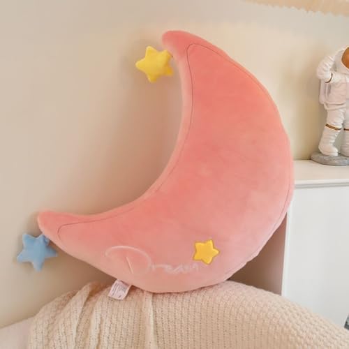 NatureMan Moon Rainbow Cloud Pillow Cushion, Soft Plush Cloud Shaped Pillow Stuffed Rainbow and Moon Nursery Decor,Bedside Sofa Sleeping Pillow, Kids Cute Candy Color Cushion (Moon)