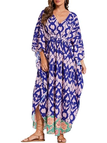 Image of Moss Rose Kaftan Dresses for Women V Neck Summer Swimsuit Cover up Caftan Maxi Beach Dresses