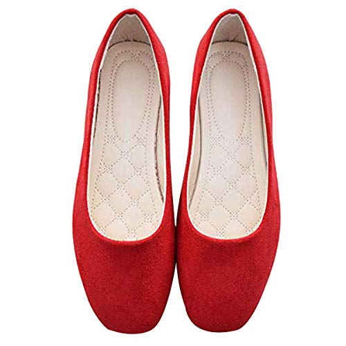 Sailing Lu Square Toe Shoes Women Solid Ballet Flats Comfort Solid Flat Shoes For Work Slip On Moccasins Red Size 9.5 #TOP3