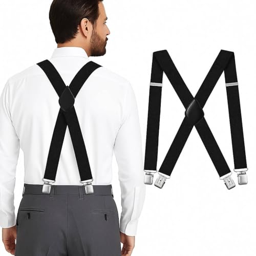 Black Suspenders for Men Heavy Duty - Adjustable 1.5â€ X-Back Men\'s Suspenders Tuxedo Suspender for Men, Suspender for Dress Pants Durable Elastic Straps - Everyday Wear, Halloween, Christmas, Wedding