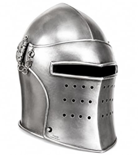 THOR INSTRUMENTS Visored Bascinet Medieval Helmet Armour Metallic One Size for LARP, Cosplay, Renaissance Fairs, Halloween, historical reenactment