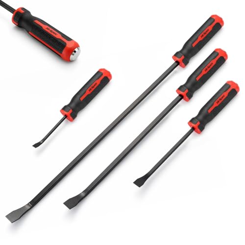 4pc Pry Bar Set 8/12/18/24 Inch Heavy Duty Angled Crowbar with Thicker Strike Caps for Prying, Demolition, Automotive Mechanic Hand Tools Screwdriver for Lifting, Scraping & Removal