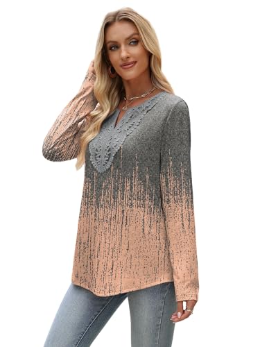 Image of XIEERDUO Boho Tops for Women Blouses Dressy Casual V Neck Long Sleeve Shirts Fall Outfits Trendy Vacation Clothes