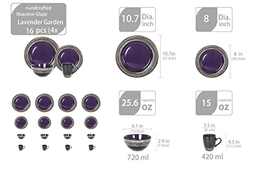 Homevss, Stoneware Handcrafted Tree Bark Effected Glaze Dinnerware Set (Lavender/Purple, Service For 4-16Pc Set) #TOP6