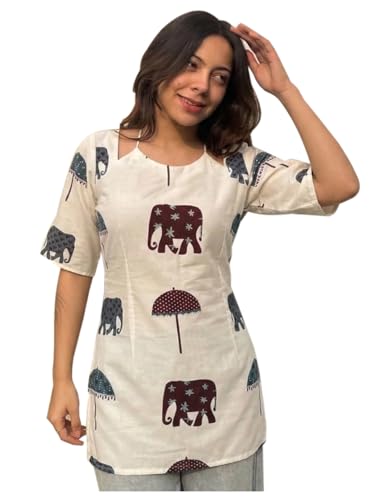 Image of ANNI Designer Cotton Short Kurti for Women | Stylish Kurti | Short Kurti Top | Casual Kurta for Women | Comfortable Cotton Kurtis for Womens