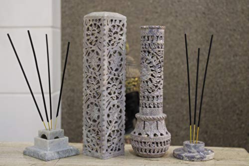 Image of Marble Carving Agarbatti Stand, Combo | Soapstone Hand-Carved, Incense Burner Holder, Ash Catcher for Incense Sticks, Spiritual Decor for Puja Room