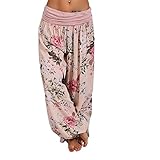 Maiyifu-GJ Women's Floral Print Harem Yoga Pants Comfy Wide Leg Hippie Palazzo Trousers Summer Casual Soft Boho Lounge Pant (Pink,4X-Large)