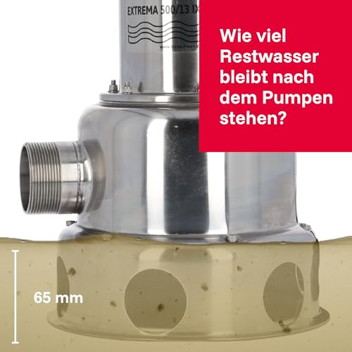T.I.P. Schmutzwasser Tauchpumpe - Baupumpe Edelstahl (30.000 l/h Fördermenge, 13m Förderhöhe, 1,3bar Druck, 1.800W, 45mm Korngröße, Waschlauge, heißes Wasser bis 95°C) Extrema 500/13 IX, 30171