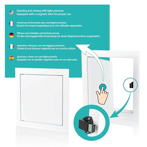 AIROPE Sichtklappe, 150 x 300 mm, aus Stahl, mit Magnetverschluss, seitliche Öffnung links/rechts, Zugangspunkte für Wasserzähler, Decke, Badewanne, Sicherungskästen, versteckt Kabel, Rohre