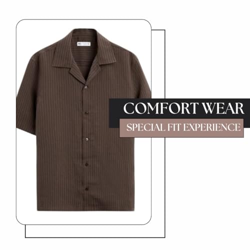 Image of MiraMichi Men's Regular Fit Long Shirt - Corduroy Fabric, Striped Pattern, Half Sleeves, Ideal for Casual