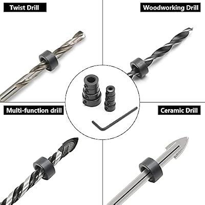 8Pcs Drill Bit Depth Stop Collar Set, Drill Bit Depth Collar Stopper Metal Shaft Screw Collar Include (1/8, 5/32, 13/64, 15/64, 5/16, 25/64, 15/32, 5/8)