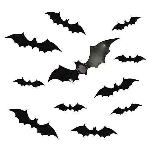 HLIWS 3D Murciélagos Pegatinas,4 tamaños Halloween Decoraciones de murciélagos,44 Piezas,para Decoración De Hogar Ventana Pared,Fiestas de Halloween Cover