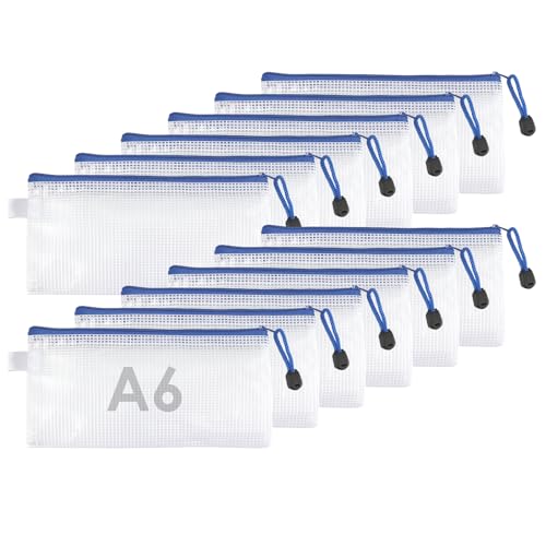 12 Stück Dokumententasche, Hochwertige A6 Zipper Beutel Dokumententaschen - Wasserdichte Reißverschlusstaschen für Dokumente, Quittungen, Schule, Reise - Transparentes Gitterdesign