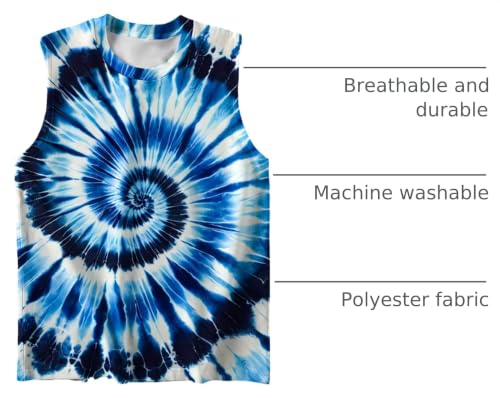 Image of DMPROD Kids Tie Dye Shirt Size 5-14 Years Sleeveless T Shirts Children Tank Tops Hippies Senior Tees for Boys Girls
