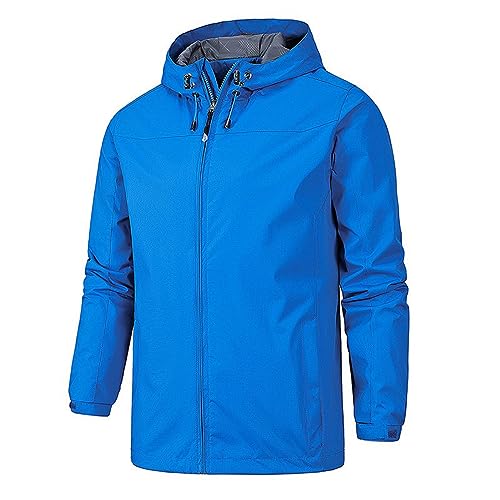 Image of Flodxo Mens Lightweight Waterproof Jacket Running Outdoor Windproof Raincoat Plus Size Full Zip Coat Packaway Hooded Rain Coat Camping Hiking Cycling Running Shell Jackets with Hood Sky Blue 3XL