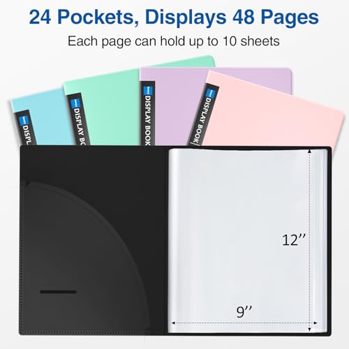 Sooez SZA1104-1201A Art Portfolio 9X12 Folder With Black Mounting Paper, 24 Pockets Binder With Plastic Sleeves Display 48 Pages, Presentation Book thumb #2