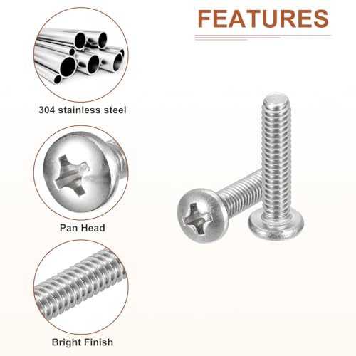 DTGN #8-32x3/4" Pan Head Machine Screws, 200Pcs 304 Stainless Steel, Phillips Drive, UNC Full Thread, Bright Finish, Screws Bolts Kit - Image 4