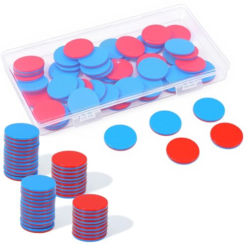 50 Stk Wendeplättchen Rot Blau Plastik Rechenplättchen Grundschule Plättchen Mathe mit Aufbewahrungsbox Mathe Rechenhilfe Mathematik Wendeplättchen Zählchips für Kinderhände Grundschule Rechenaufgaben