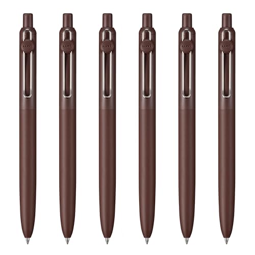 uniball Zento Retractable Liquid Gel Pens, Medium Point (0.7mm), Umber Barrel, Black Ink. 6 Pens