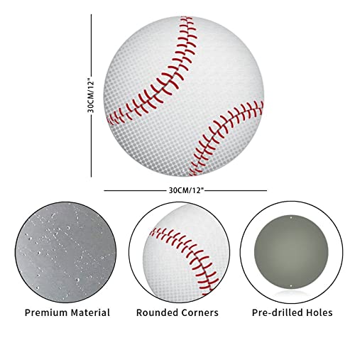 Round Metal Tin Sign Sports Baseball Circle Wreath Sign Vintage Door Door Sign Decorative Christmas Metal Art Prints For Indoor Garden Workshop Christmas Xmas Decor 12 Inch #TOP1