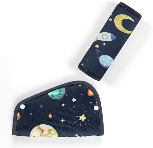 Kids Seat Belt Cover Pads, Pea Pod Children Universal Shoulder & Belly Protective Padding, Breathable Car Seat Strap Cushion Covers for Boys Girls (Space)