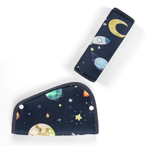 Kids Seat Belt Cover Pads Soft Seat Belt Adjuster for Kids Pea Pod Children Universal Shoulder & Belly Protective Padding Breathable Car Seat Strap Cushion Covers for Boys Girls (Space)