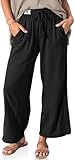TARSE Women Linen Wide Leg Pants Casual Loose Drawstring Summer Beach Travel Vacation Palazzo Pants with Pockets(Black, M)