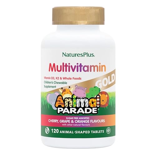 NaturesPlus Animal Parade Gold Children’s Multivitamin - Animal Shaped Chewable Multi for Kids - Assorted Flavours - Vegan, Gluten Free - 120 Chewable Tablets