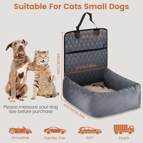 Hundebett Autositzbezug Pet Car Booster Seat 2 in 1 Front Back Protector Pet Lookout Tragbarer Autositzabdeckung Hundetransport Vordersitz mit dickem Zwinger und Sicherheitsgurt (Grau, 2)