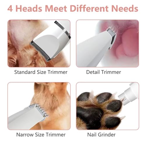 Image of Pets&Kins 4-in-1 Pet Grooming Kit with Trimmer and Nail Grinder | Silent, Cordless Rechargeable and IPX7 Waterproof for Dog & Cat | 4 attachments | Storage Bag | Quiet 2-Speed Clippers for Paws, Face, Ears & Nails | White