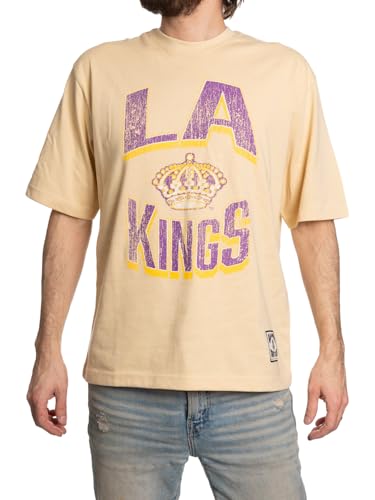 Calhoun NHL Surf & Skate Mens Garment Dyed Vintage Boxy Fit Oversized Soft Retro T-Shirt (LA Kings, XX-Large)