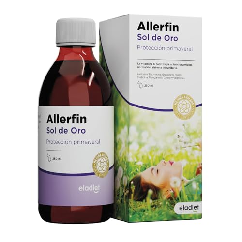 ALLERFIN Sol de Oro - Jarabe para los Síntomas Primaverales - Ayuda Contra al Polen, Polvo y Ácaros - Multivitaminico Con Vitamina C, A, B1, B2, B3, B5 y B12, Equinacea y Magnesio | 300 ml ELADIET