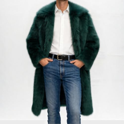 Image of Lisa Colly Men's Faux Fur Coat Winter Parka Overcoat | Men's Faux Fur Jacket, Winter Faux Fur Long Coat, Long Sleeve Fluffy Overcoat