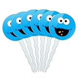Sesame Street Cookie Monster Face Cupcake Picks Toppers Decoration Set Of 6