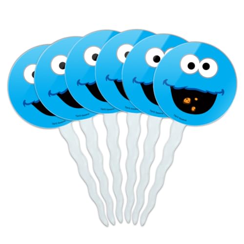 Sesame Street Cookie Monster Face Cupcake Picks Toppers Decoration Set Of 6