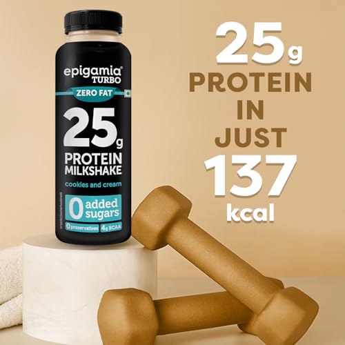 Image of epigamia Turbo 25 g Protein Milkshake, Cookies & Cream - 250 ml