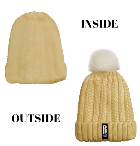 Image of SYGA Winter Beanie Hat for Women Warm Thick Cotton Lining Knit Bobble Pom Pom Skull Cap Fleece Lined Warm Cap Outdoor Sports Hat for Ladies Women Girl Free Size