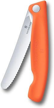 Victorinox Swiss Classic 4.5 in Folding Picnic Knife, Wavy Blade, Orange | Swiss made wavy-edge stainless steel blade for hiking, fruit and rolls, dishwasher safe with ergonomic secure grip handle