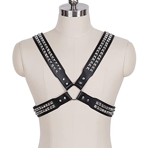 Men's Leather Harness Men Leather Body Chest Half Harness Adjustable Black Rave Festival Costumes (Red A) (Black B)2