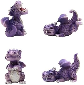 ICE Armor 4-PC Cute Purple Mini Baby Dragons 4.25" W Figurine SetStatue Sculpture Ornament Decor for Housewarming, Holidays, Christmas for Men/Women image 3