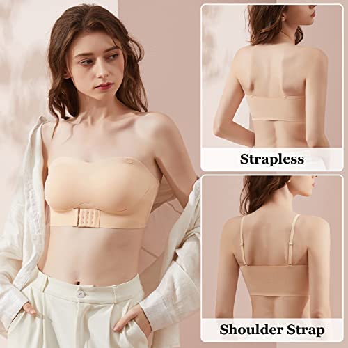 Womens Seamless Wireless Bra Front Buckle Strapless Bralette Invisible Padded Lingerie Bra Soft Lift Convertible Bras Push Up Minimizer Tube Bra With Detachable Straps #TOP2