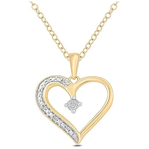 Diamond Heart Necklace for Women in Rose Gold-Plated, Yellow Gold-Plated or 925 Sterling Silver, Women's Small Open Heart Pendant Accented with Genuine White Diamonds, metal, white-diamond Cover
