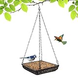 MIXXIDEA Hanging Bird Feeder Tray Metal Mesh Platform Seed Feeder with Durable Chains for Outdoors Garden Great for Attracting Birds (1 Pack)