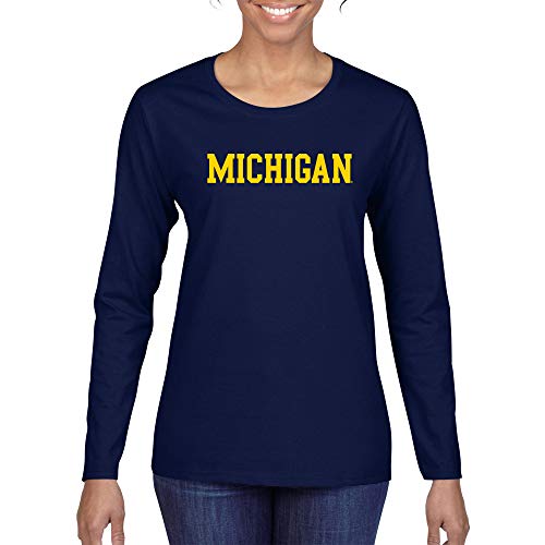 LL01 - Michigan Wolverines Basic Block Womens Long Sleeve T-Shirt - Large - Navy