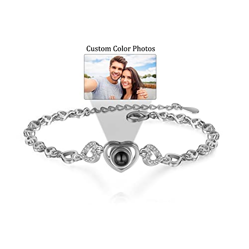 Jeweidea Custom Bracelet with Picture Inside, Personalized Projection Heart Chain Link with Photo, Memorial Gifts for Women2