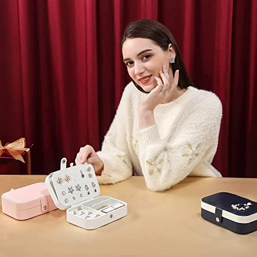 Udream Travel Jewellery Box Organiser for Women Girls,PU Leather Small Jewelry Storage Case,Portable Jewelry Box for Rings,Earring,Necklaces Jewelry Organiser Gift for Her Girlfriend Girl Wife